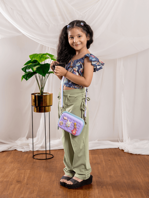 Bebe Unicorn Girls Printed Frilled Top & Pista Green Trousers Clothing Set