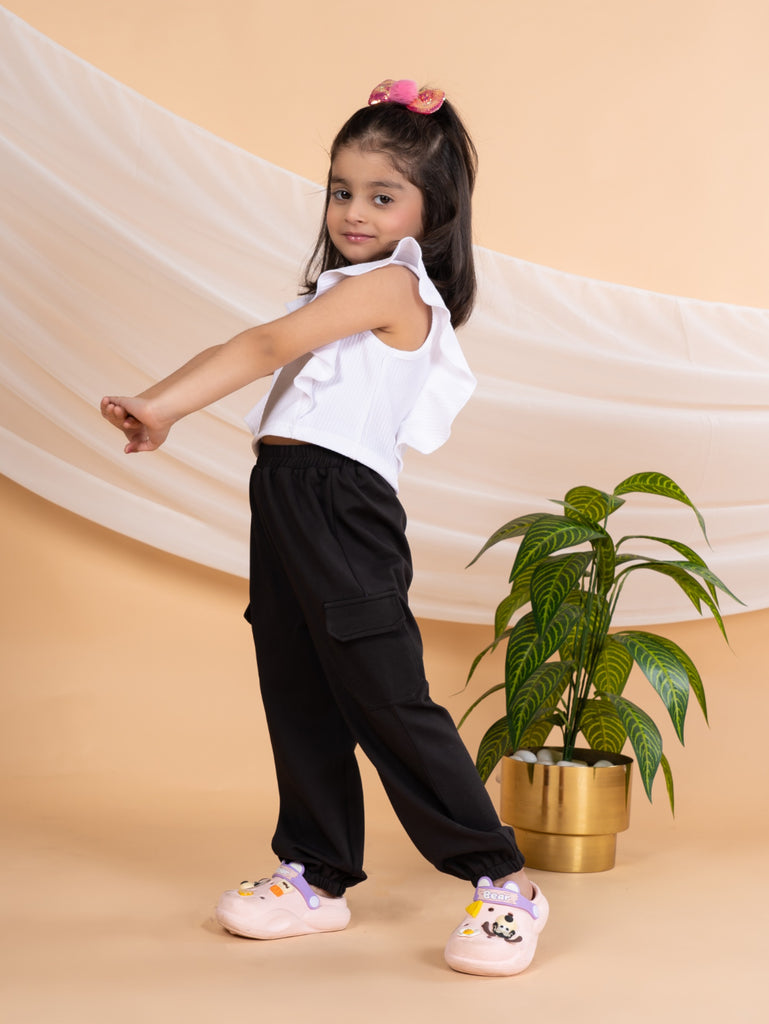 Bebe Unicorn Girls Casual Top and Cargo Pants Set (Black)