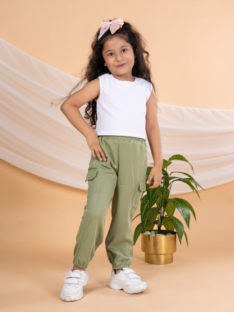 Bebe Unicorn Girls Casual Top and Cargo Pants Set (Olive)