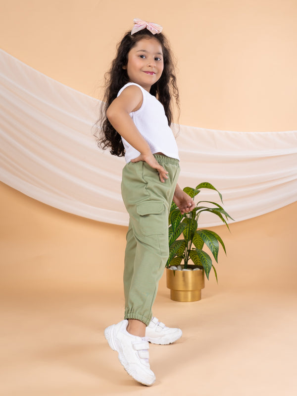 Bebe Unicorn Girls Casual Top and Cargo Pants Set (Olive)